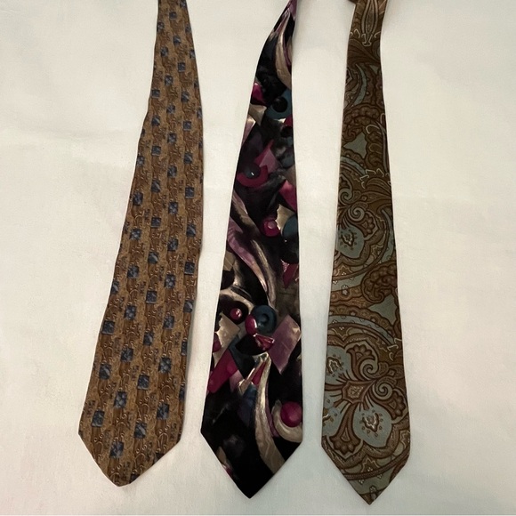 Oscar de la Renta, Croft & Barrow & J.T Beckett 3 Silk Ties Black Brown Blue - Picture 4 of 12